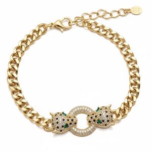 GOLD PANTHER CZ CHAIN BRACELET